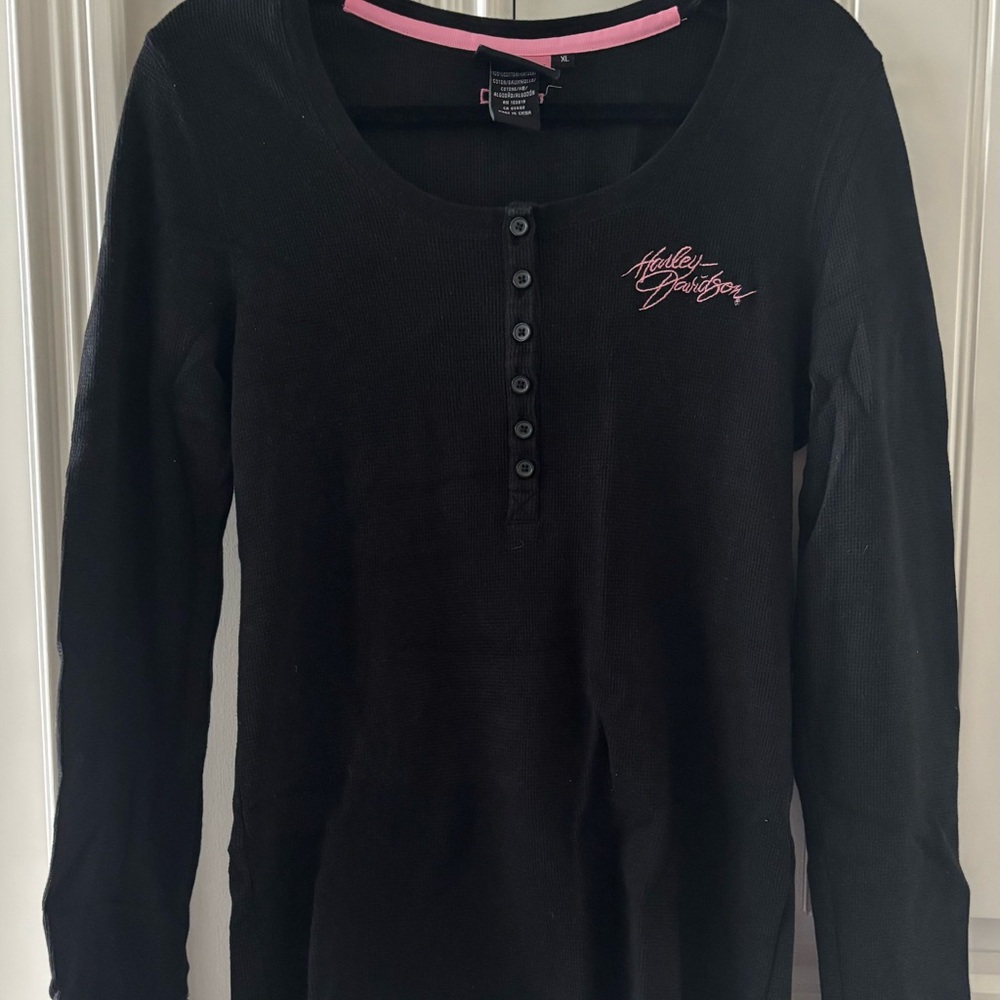 Harley-Davidson Ladies Black and Pink Long Sleeve Shirt
